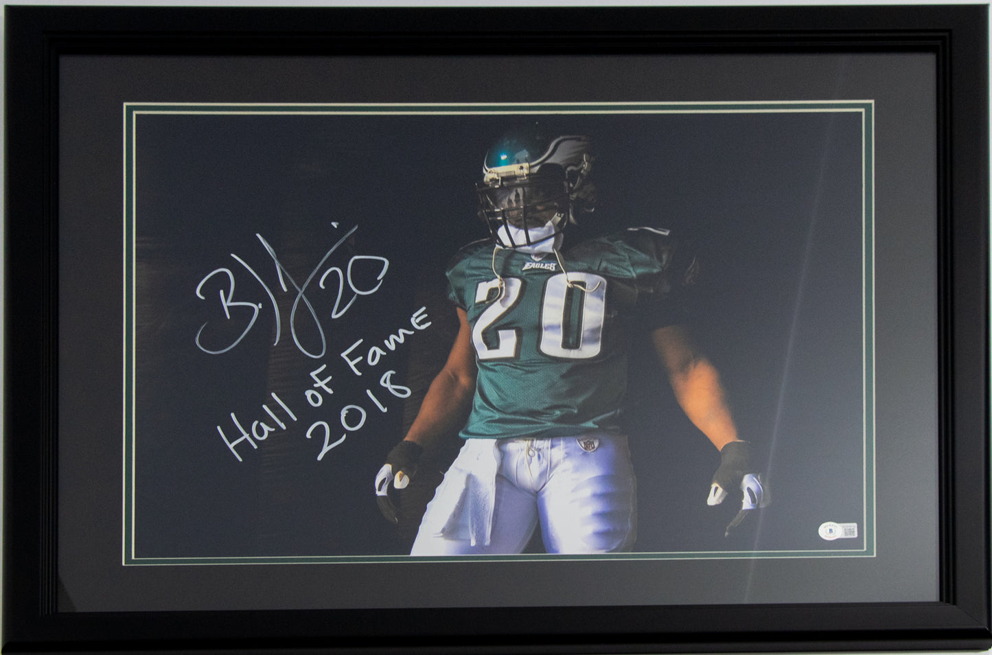 Brian Dawkins Autographed 16x20 "Visor" Hall of Fame 2018 Photo Framed