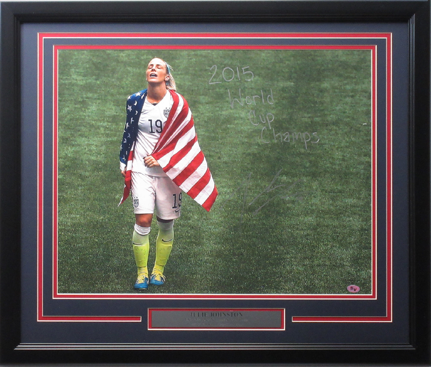 Julie Johnston Ertz 16x20 Autographed "Flag" Photo Framed