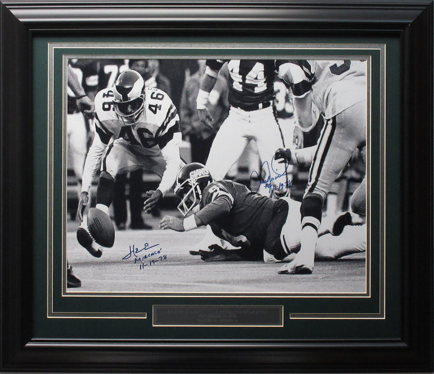 Miracle at the Meadowlands 16x20 Autographed Edwards/Pisarcik Photo Framed