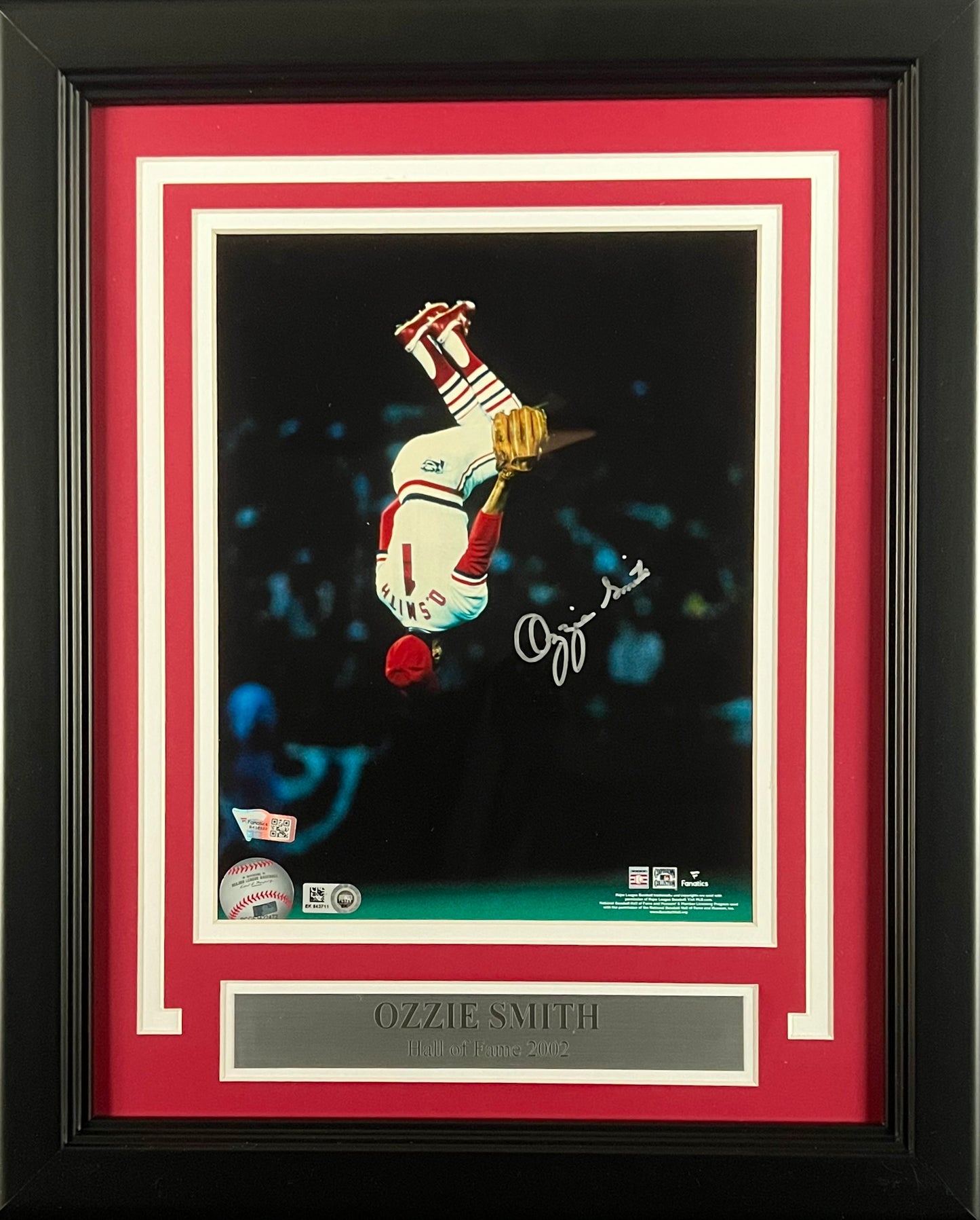 Ozzie Smith St. Louis Cardinals Autographed 8x10 Photo Framed