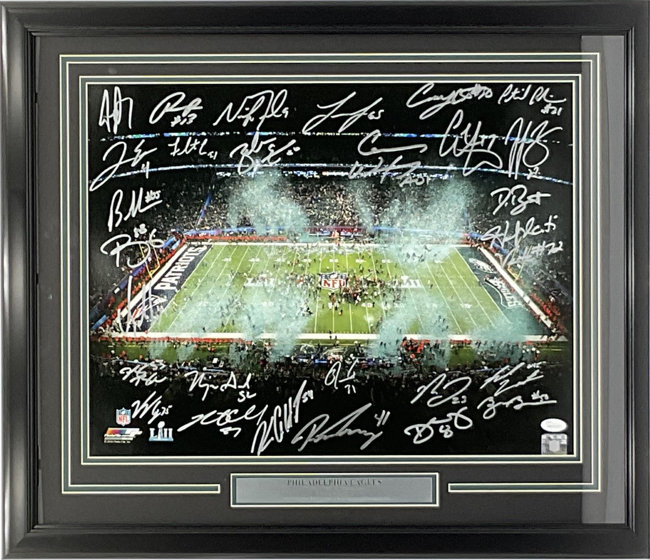 Philadelphia Eagles 16x20 SB LII Champion Celebration Team Signed Photo JSA