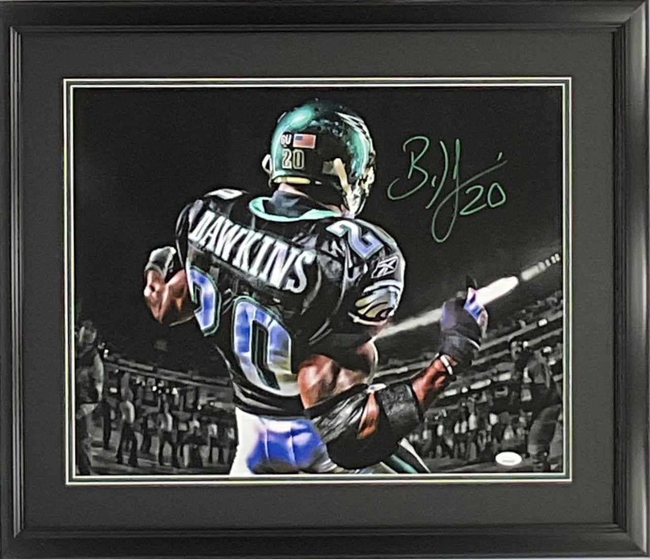 Brian Dawkins Philadelphia Eagles Autographed 16x20 "Green Spotlight" Photo Framed