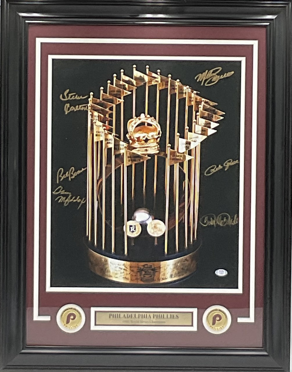 Philadelphia Phillies Autographed 1980 World Series Trophy 16x20 Photo Framed
